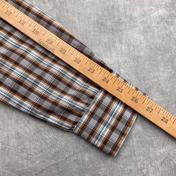 Prana Shirt Men‎ Medium Orange Brown Plaid Slim Fit Western Cowboy Snap Cotton - Picture 6 of 12